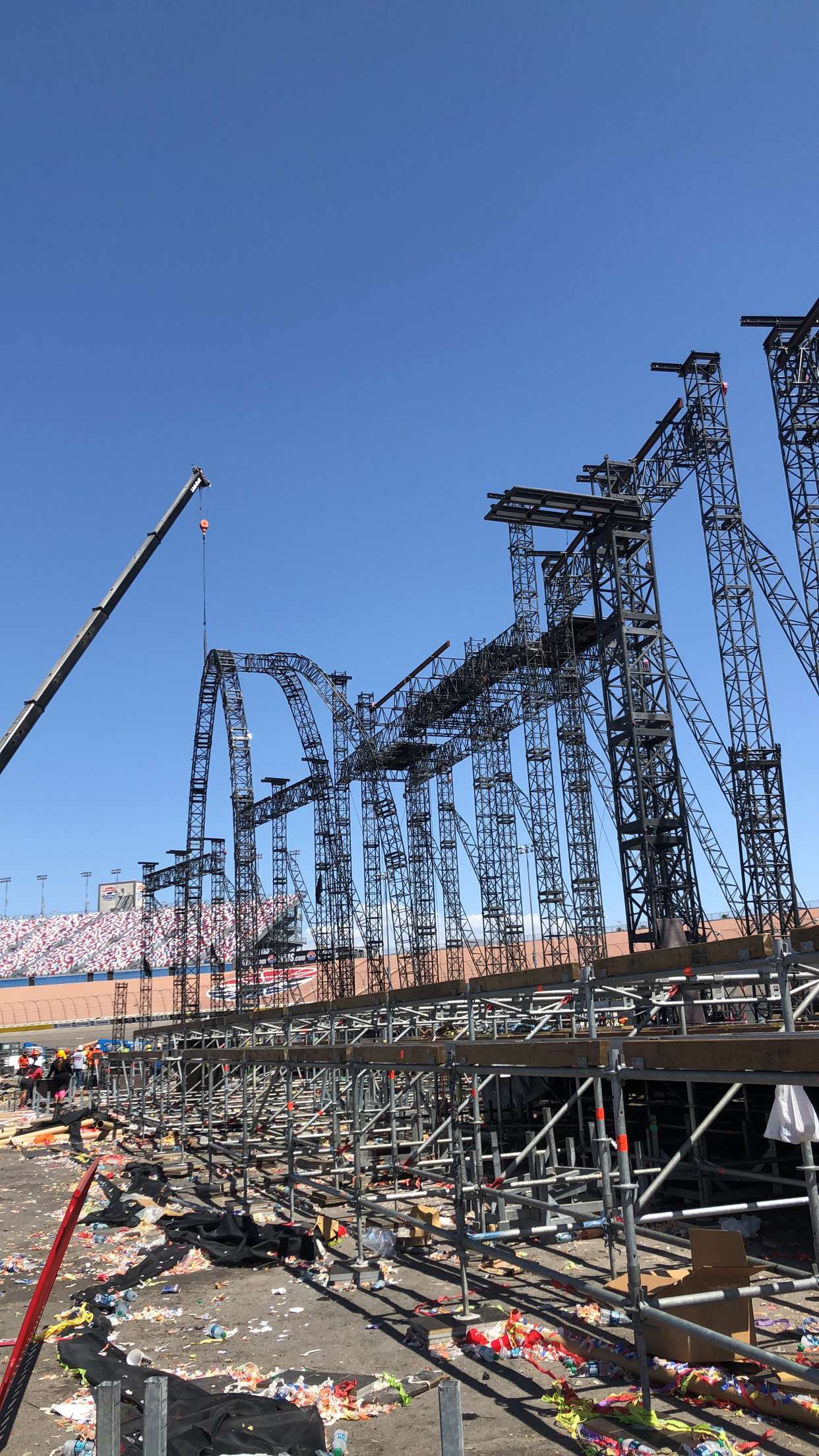 Large outdoor stage truss structure under construction