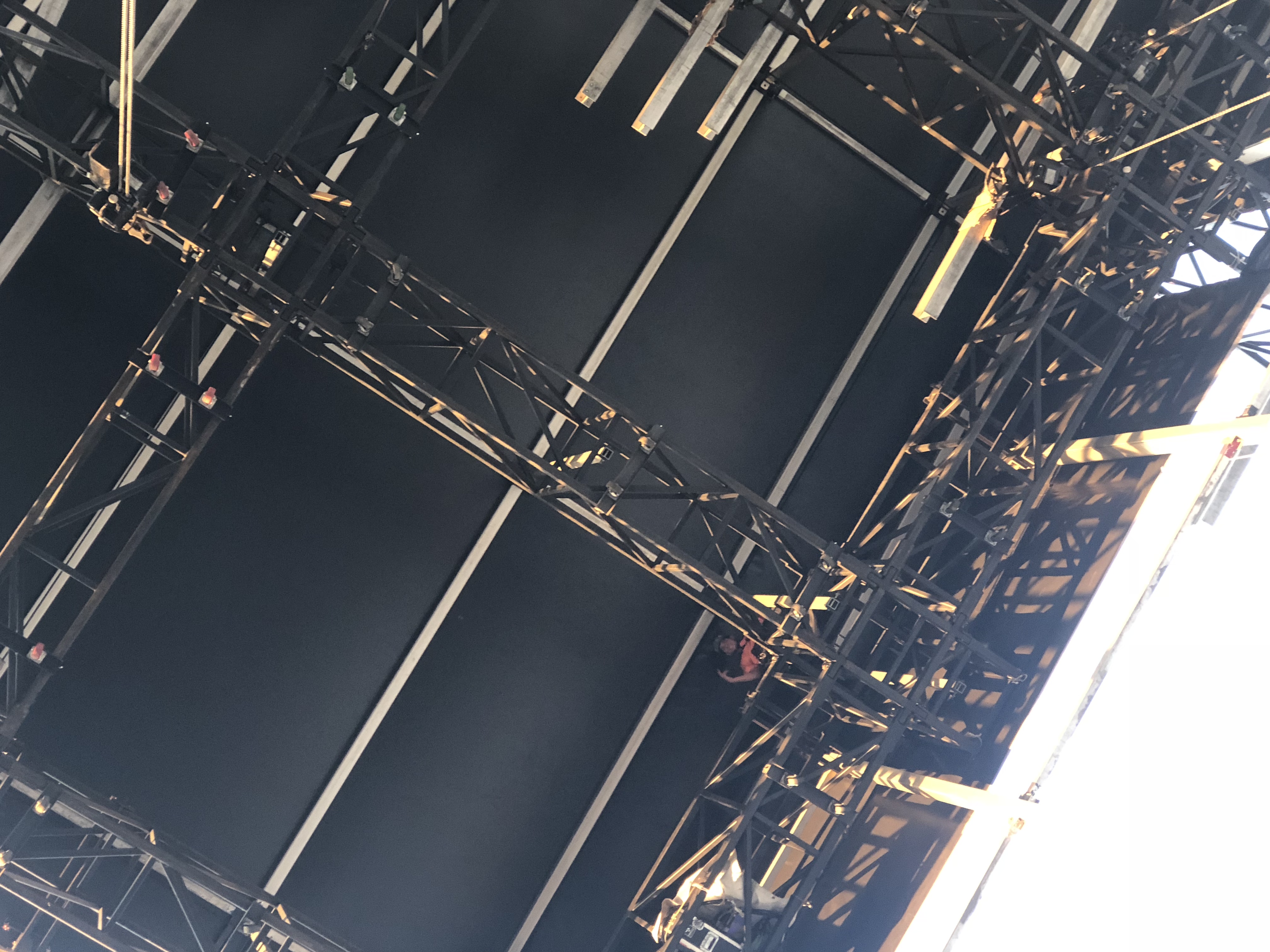 View from below a large stage roof truss
